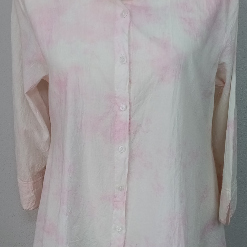 Women's Pink / White High Low Button Down Long Sleeve Flowy Top Sz L Coquette - Picture 6 of 14